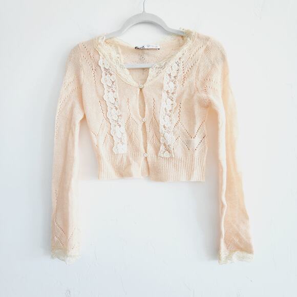 Zara Pink Lace Detail Cardigan - Picture 5 of 10
